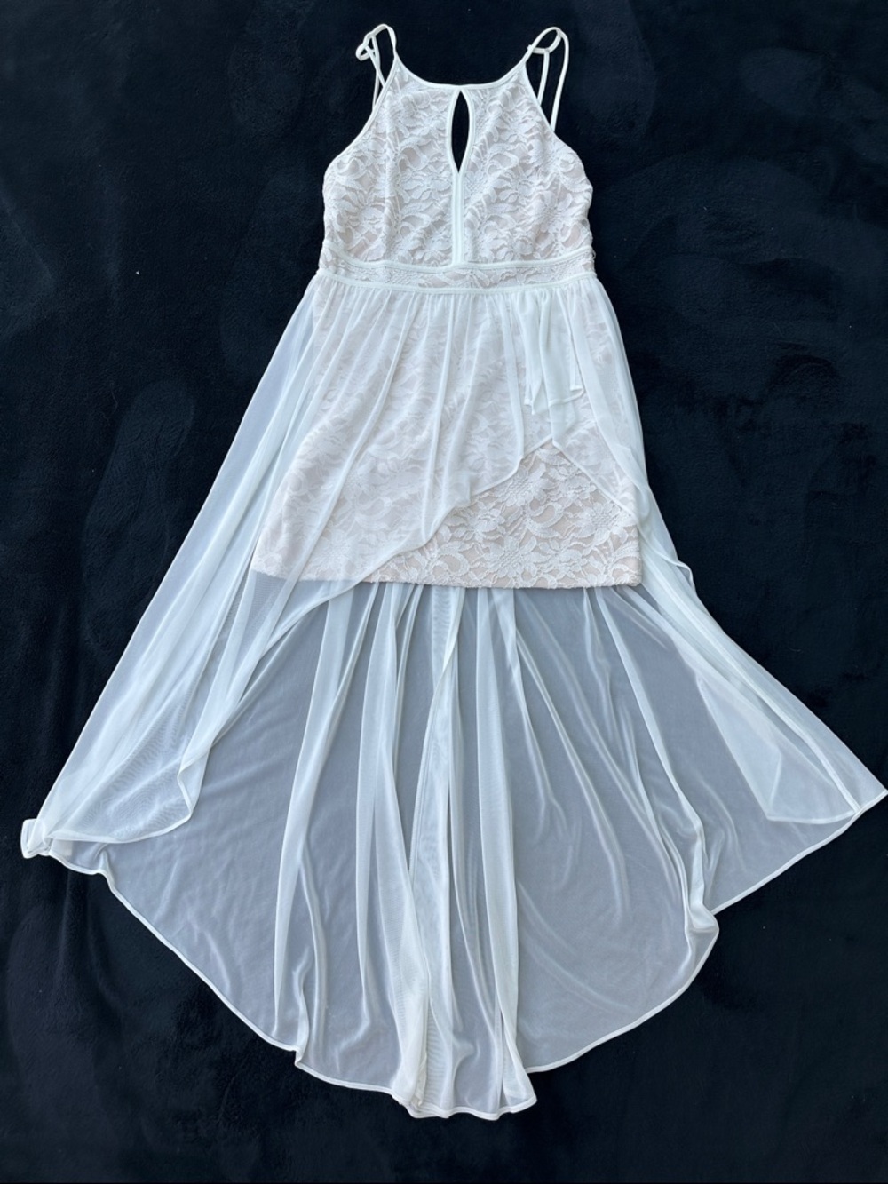 Morgan & Co Blush Lace Chiffon High Low Formal Dress 16
